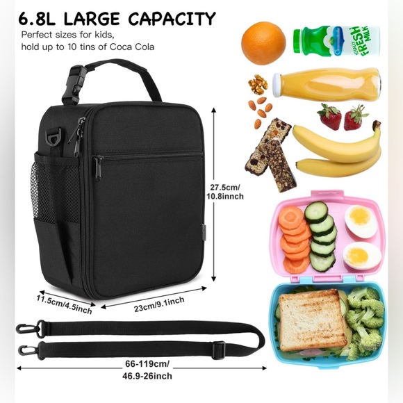 Brand New 6.8L Multi-Function Lunch Box Bag with Adjustable Strap/ Black - Picture 1 of 9